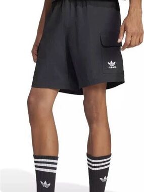 adidas Black Trefoil Track Shorts with Drawstring